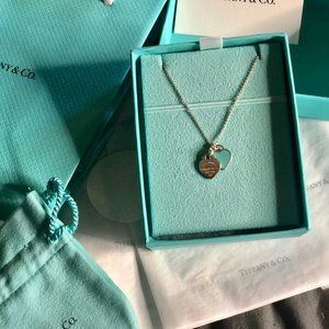 Tiffany & Co. Sterling Blue Mini 2 Heart Pendant Necklace 16in